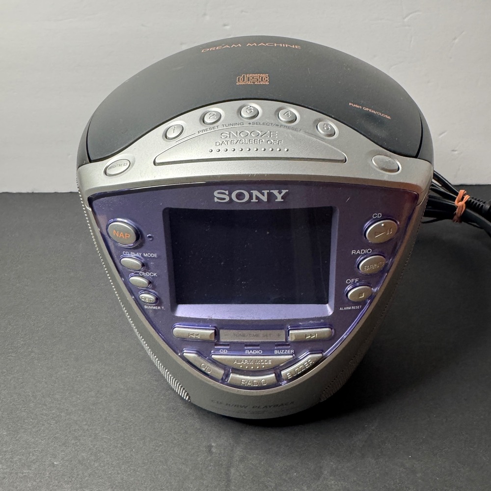 Sony Dream Machine ICF-CD853V CD Clock Radio AM FM Stereo Silver Black 2002
